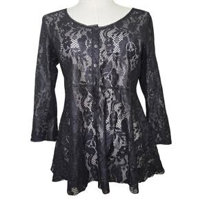 Free People Womens Whimsigoth Romantic Feminine Witchy Sheer Lace Babydoll Top S